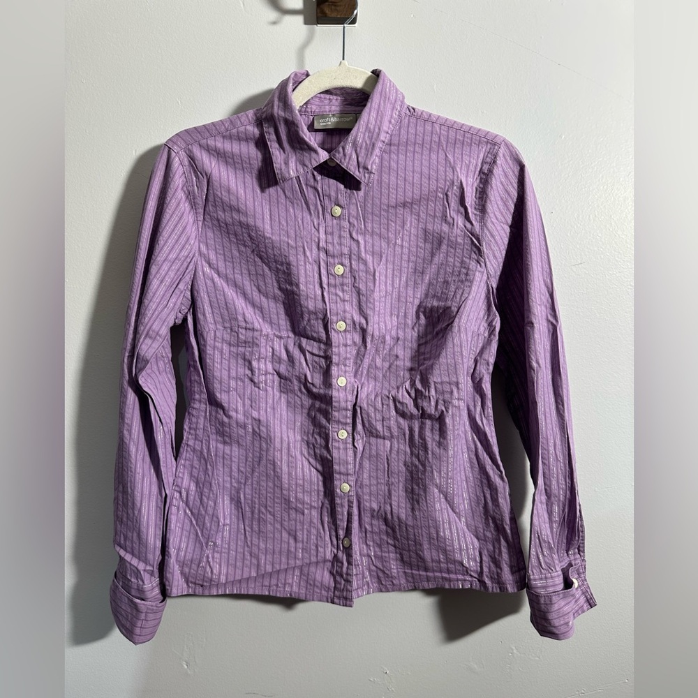 Croft & Barrow Women's S Purple Striped Long Sleeve Button Down Shirt | SKU 0947